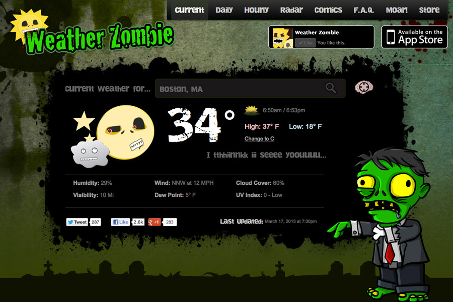 Weather Zombie.com screen shot